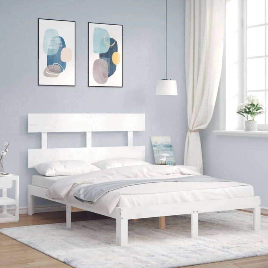 The Living Store Bedframe zonder matras massief grenenhout wit 140x200 cm Massief Hout Bed Frame Grenenhout Bed Wit Bed Frame Tweepersoons Bed Boxspring Bed