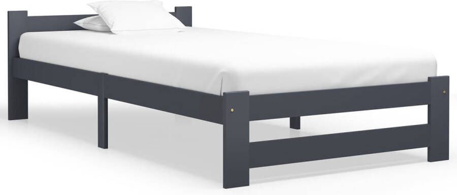 The Living Store Bedframe Massief Grenenhout 204 x 97 x 55 cm Donkergrijs Massief Houten Bed Frame Donker Grijs Bed Frame Enkel Bed Frame 90x200 Grenenhout Bed Frame