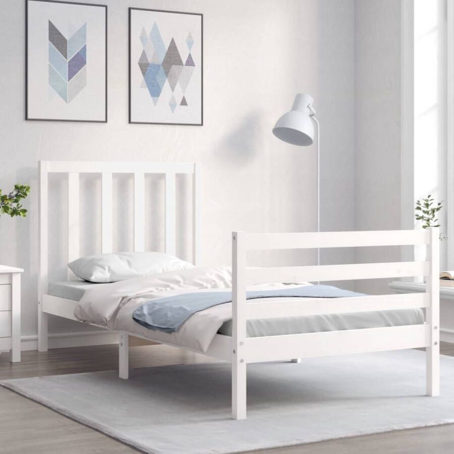 The Living Store Bedframe met hoofdbord massief hout wit 100x200 cm Bedframe Bedframes Bed Eenpersoonsbed Slaapkamermeubel Houten Bedframe Houten Bed Bedbodem Massief Houten Bedframe Ledikant Bedframe Met Hoofdeinde - Foto 2