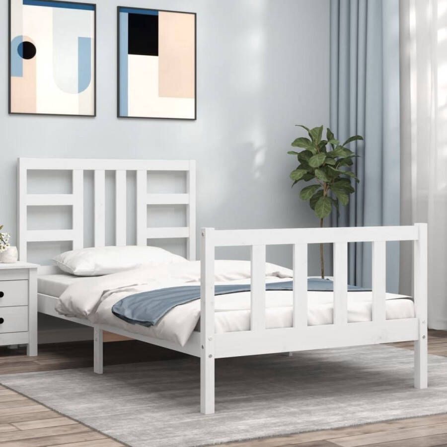The Living Store Bedframe zonder matras massief grenenhout wit 140x200 cm Massieve Houten Bed Frame Wit Bed Frame Tweepersoons Bed Frame Bed Frame Met Hoofdeind Grenen Hout Bed Frame - Foto 2