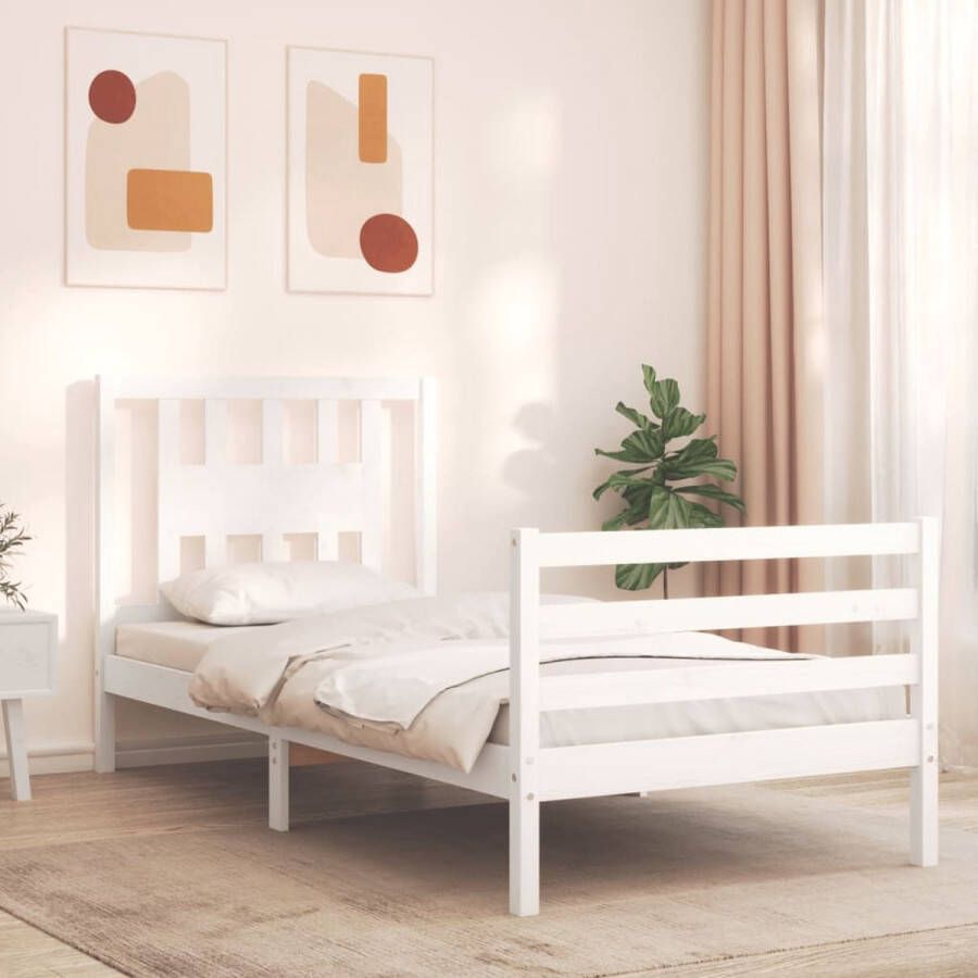 The Living Store Bedframe zonder matras massief grenenhout wit 140x200 cm Massieve Houten Bed Frame Wit Bed Frame Tweepersoons Bed Frame Bed Frame Met Hoofdeind Grenen Hout Bed Frame