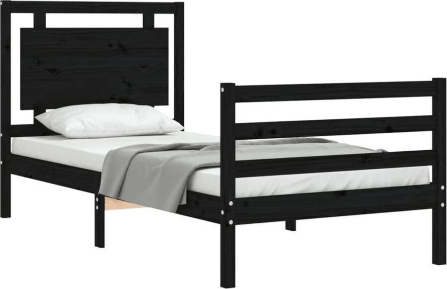 The Living Store Bedframe met hoofdbord massief hout zwart 100x200 cm Bedframe Bedframes Bed Eenpersoonsbed Slaapkamermeubel Houten Bedframe Houten Bed Bedbodem Massief Houten Bedframe Ledikant Bedframe Met Hoofdeinde - Foto 6