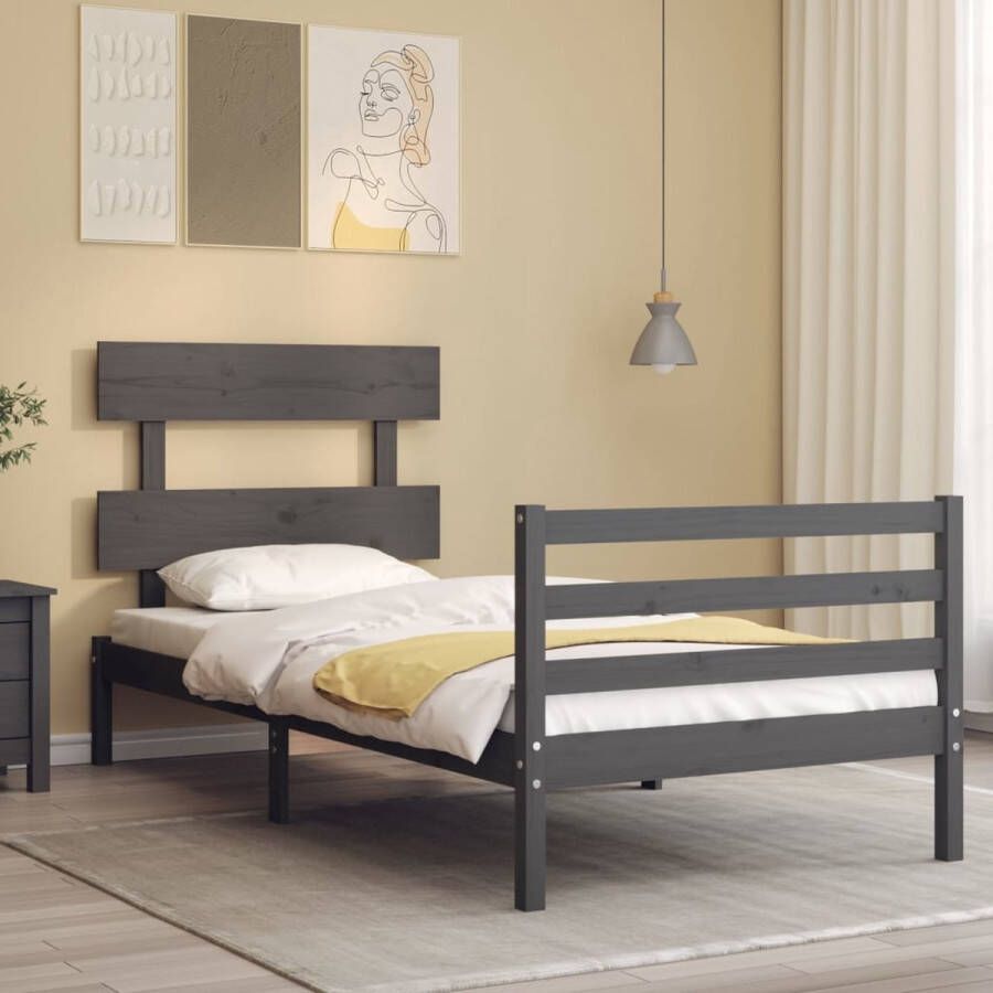 The Living Store Bedframe Massief grenenhout 205.5 x 105.5 x 81 cm Grijs