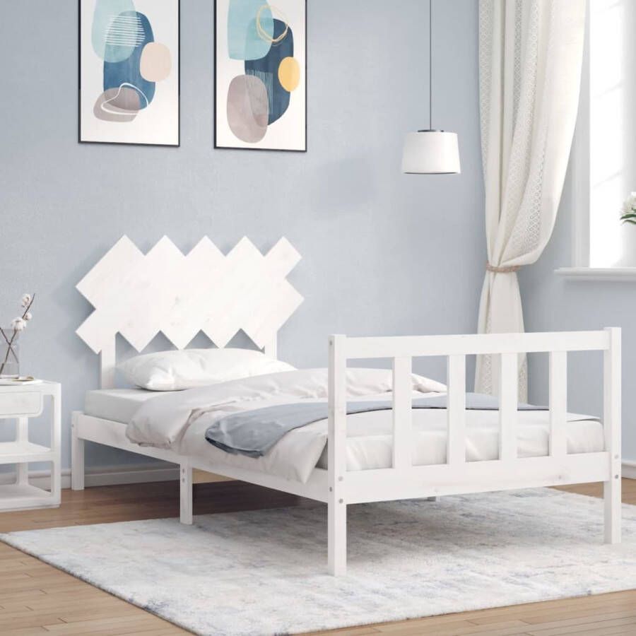 The Living Store Bedframe met hoofdbord massief hout wit 100x200 cm Bedframe Bedframes Bed Eenpersoonsbed Slaapkamermeubel Houten Bedframe Houten Bed Bedbodem Massief Houten Bedframe Ledikant Bedframe Met Hoofdeinde - Foto 4