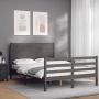 The Living Store Massief grenenhouten bedframe Grijs 205.5 x 125.5 x 100 cm Multiplex lattenbodem - Thumbnail 2