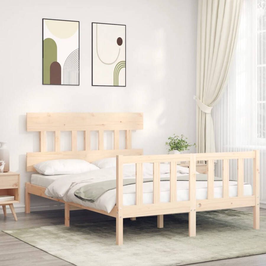 The Living Store Bedframe met hoofdbord massief hout 120x200 cm Bedframe Bedframes Bed Tweepersoonsbed Slaapkamermeubel Houten Bedframe Houten Bed Bedbodem Massief Houten Bedframe Ledikant Bedframe Met Hoofdeinde - Foto 2