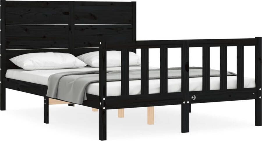 The Living Store Bedframe met hoofdbord massief hout zwart 140x200 cm Bedframe Bedframes Bed Tweepersoonsbed Slaapkamermeubel Houten Bedframe Houten Bed Bedbodem Massief Houten Bedframe Ledikant Bedframe Met Hoofdeinde - Foto 4