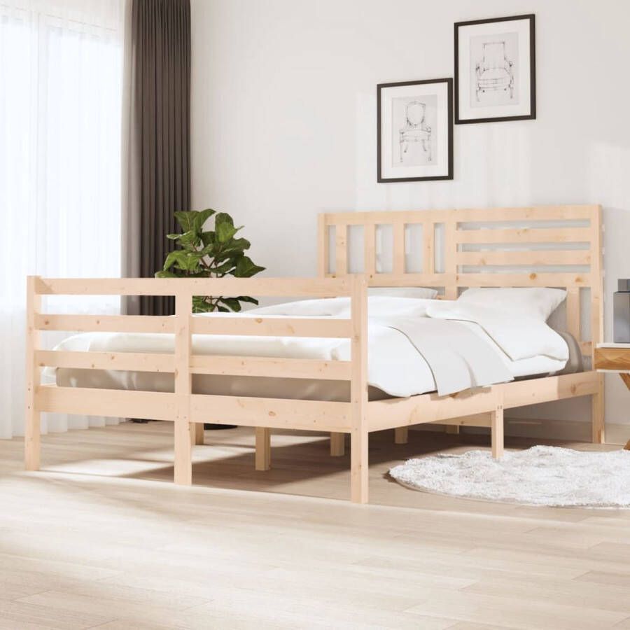 The Living Store Bedframe Massief Grenenhout 205.5 x 146 x 100 cm Natuurlijke Rustieke Uitstraling