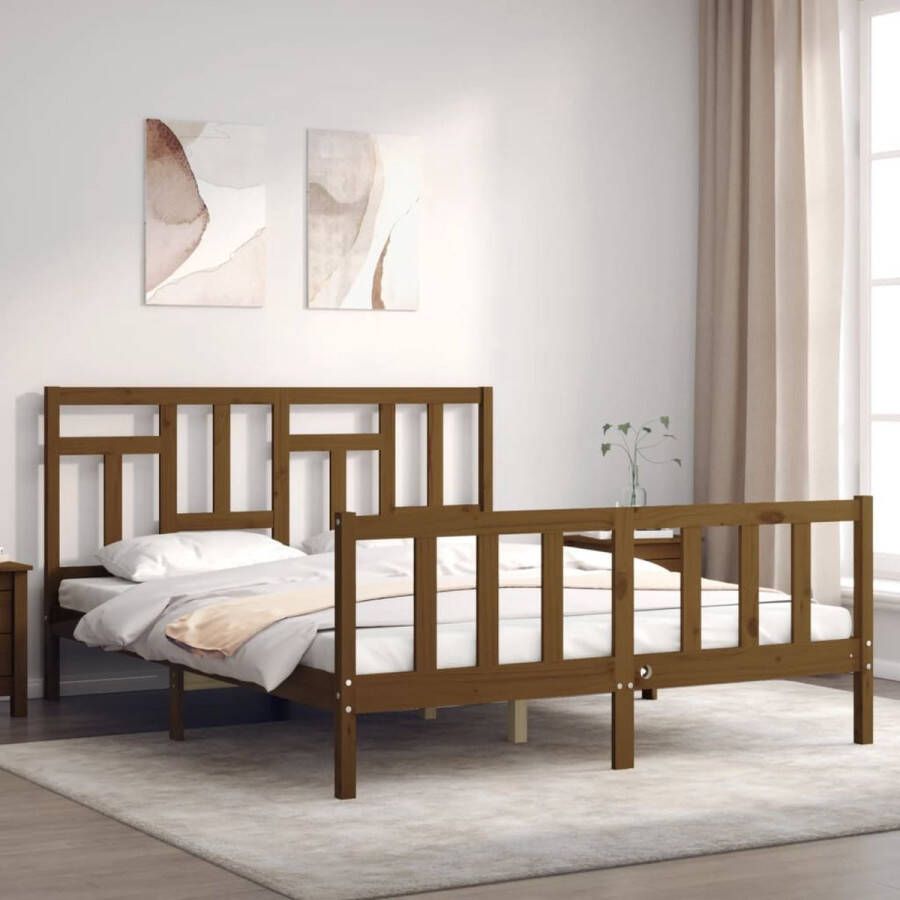 The Living Store Bedframe met hoofdbord massief hout honingbruin 5FT King Size Bedframe Bedframes Bed Tweepersoonsbed Slaapkamermeubel Houten Bedframe Houten Bed Bedbodem Massief Houten Bedframe Ledikant Bedframe Met Hoofdeinde - Foto 2