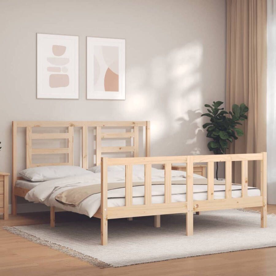 The Living Store Bedframe met hoofdbord massief hout 5 FT King Size Bedframe Bedframes Bed Tweepersoonsbed Slaapkamermeubel Houten Bedframe Houten Bed Bedbodem Massief Houten Bedframe Ledikant Bedframe Met Hoofdeinde - Foto 2