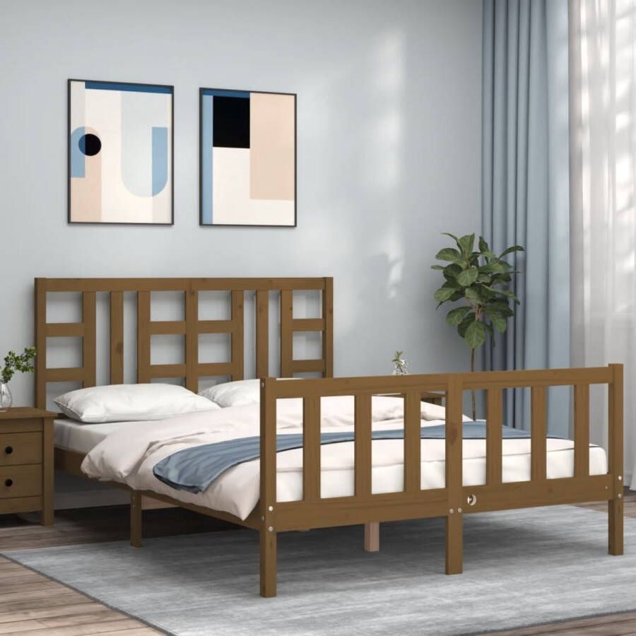 The Living Store Bedframe met hoofdbord hout honingbruin 160x200 cm Bedframe Bedframes Bed Tweepersoonsbed Slaapkamermeubel Houten Bedframe Houten Bed Bedbodem Massief Houten Bedframe Ledikant Bedframe Met Hoofdeinde - Foto 5