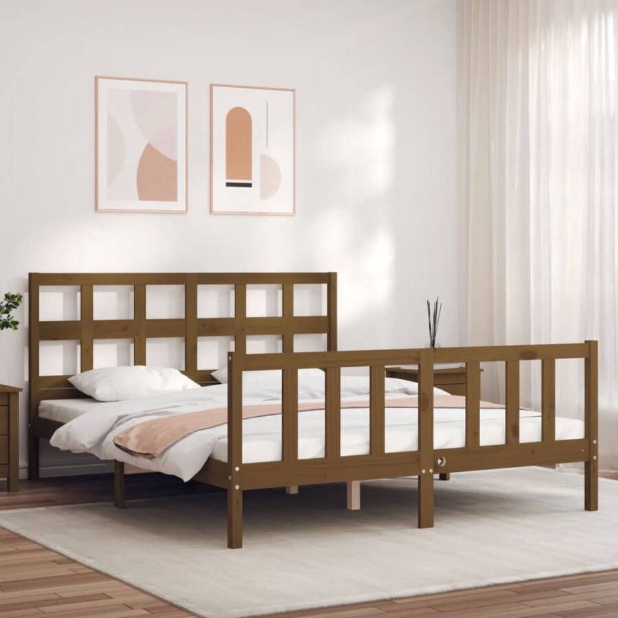 The Living Store Bedframe Massief grenenhout 205.5 x 165.5 x 100 cm Honingbruin