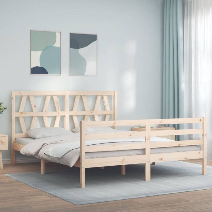 The Living Store Bedframe met hoofdbord massief hout 160x200 cm Bedframe Bedframes Bed Tweepersoonsbed Slaapkamermeubel Houten Bedframe Houten Bed Bedbodem Massief Houten Bedframe Ledikant Bedframe Met Hoofdeinde - Foto 4