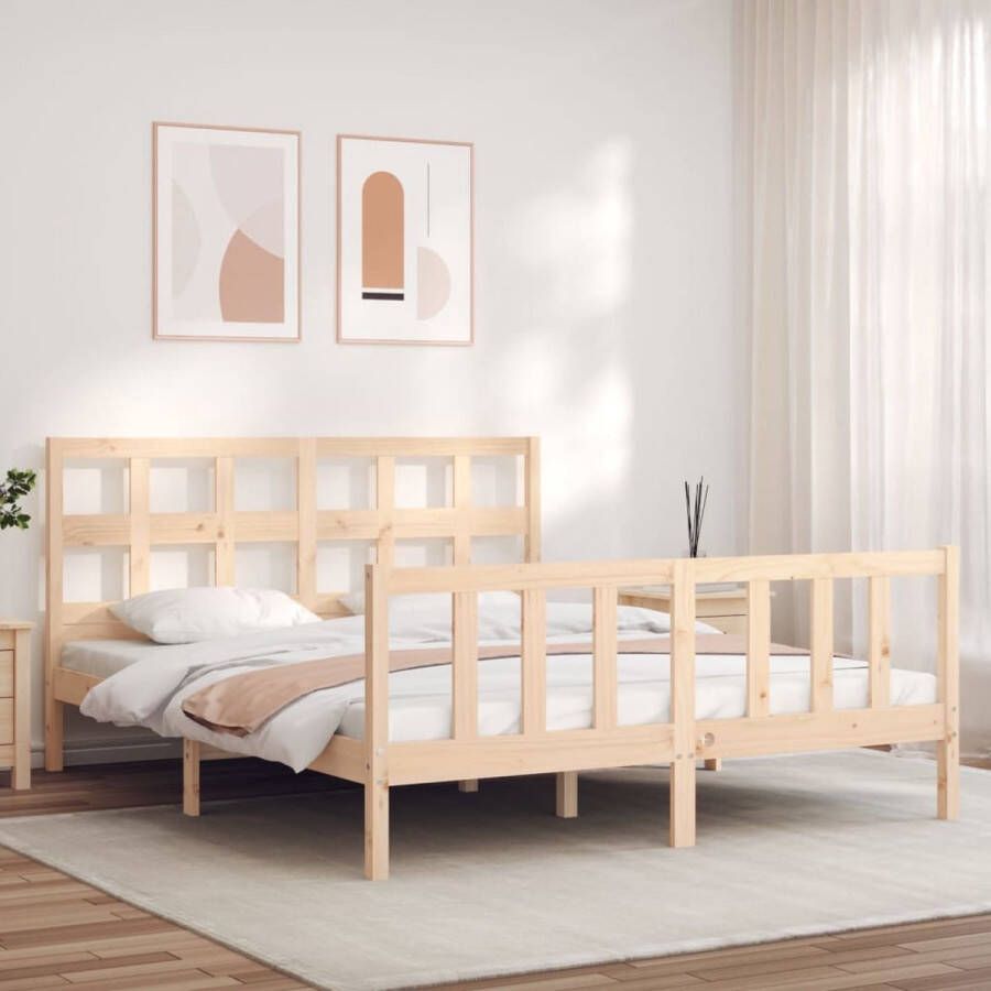 The Living Store Bedframe met hoofdbord massief hout 160x200 cm Bedframe Bedframes Bed Tweepersoonsbed Slaapkamermeubel Houten Bedframe Houten Bed Bedbodem Massief Houten Bedframe Ledikant Bedframe Met Hoofdeinde - Foto 3