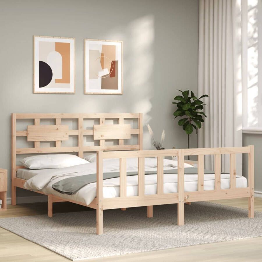 The Living Store Bedframe met hoofdbord massief hout 160x200 cm Bedframe Bedframes Bed Tweepersoonsbed Slaapkamermeubel Houten Bedframe Houten Bed Bedbodem Massief Houten Bedframe Ledikant Bedframe Met Hoofdeinde - Foto 2