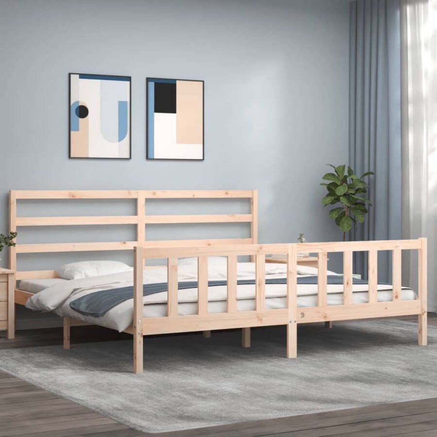 The Living Store Bedframe met hoofdbord massief hout 180x200 cm Bedframe Bedframes Bed Tweepersoonsbed Slaapkamermeubel Houten Bedframe Houten Bed Bedbodem Massief Houten Bedframe Ledikant Bedframe Met Hoofdeinde
