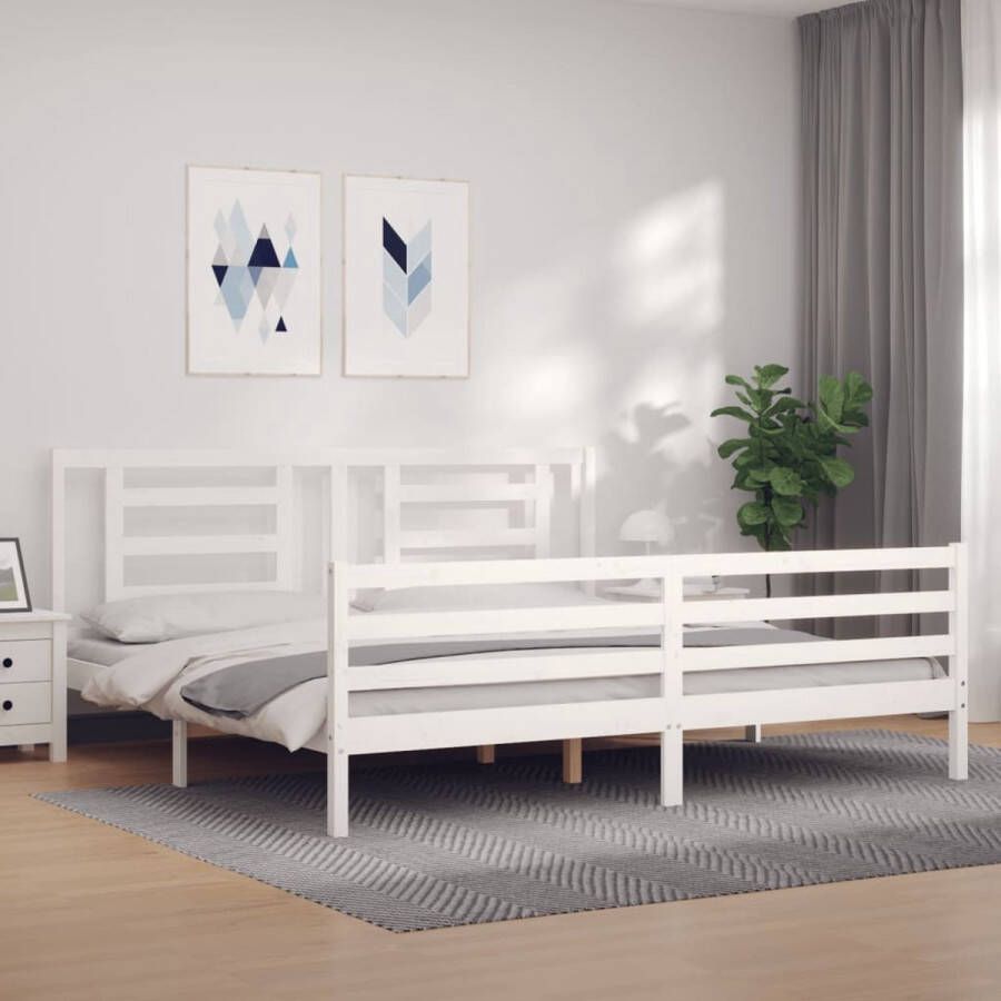 The Living Store Bedframe met hoofdbord massief hout wit 6FT Super King Bedframe Bedframes Bed Tweepersoonsbed Slaapkamermeubel Houten Bedframe Houten Bed Bedbodem Massief Houten Bedframe Ledikant Bedframe Met Hoofdeinde