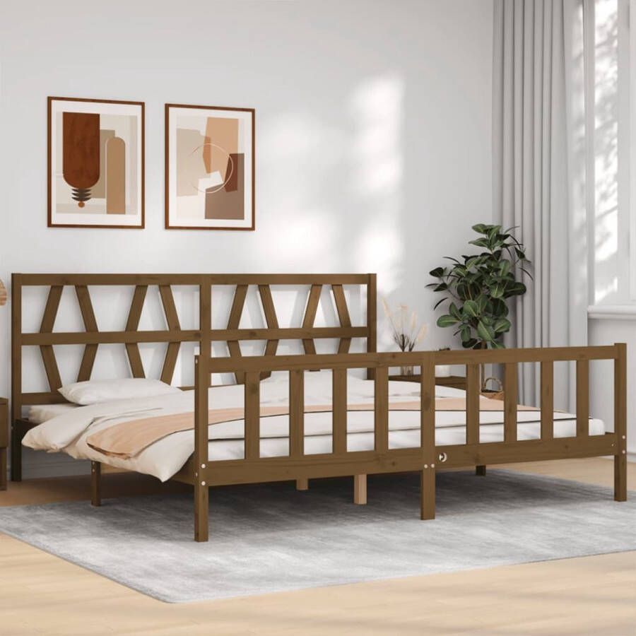 The Living Store Bedframe met hoofdbord massief hout honingbruin 200x200 cm Bedframe Bedframes Bed Tweepersoonsbed Slaapkamermeubel Houten Bedframe Houten Bed Bedbodem Massief Houten Bedframe Ledikant Bedframe Met Hoofdeinde - Foto 5