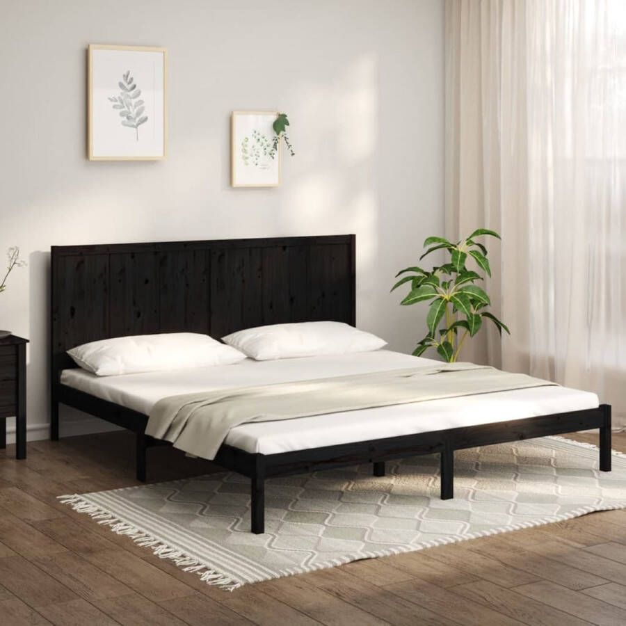 The Living Store Bedframe massief grenenhout zwart 200x200 cm Bedframe Bedframes Bed Bedbodem Ledikant Bed Frame Massief Houten Bedframe Slaapmeubel Tweepersoonsbed Bedden Bedbodems - Foto 2