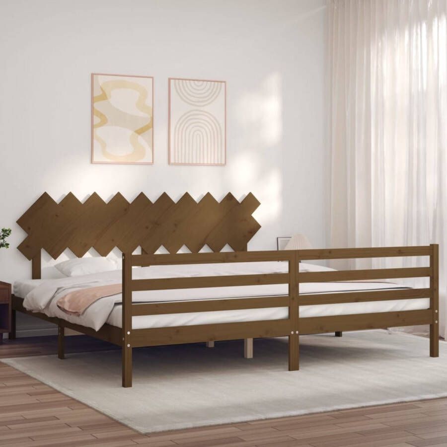 The Living Store Bedframe met hoofdbord massief hout honingbruin 200x200 cm Bedframe Bedframes Bed Tweepersoonsbed Slaapkamermeubel Houten Bedframe Houten Bed Bedbodem Massief Houten Bedframe Ledikant Bedframe Met Hoofdeinde - Foto 2