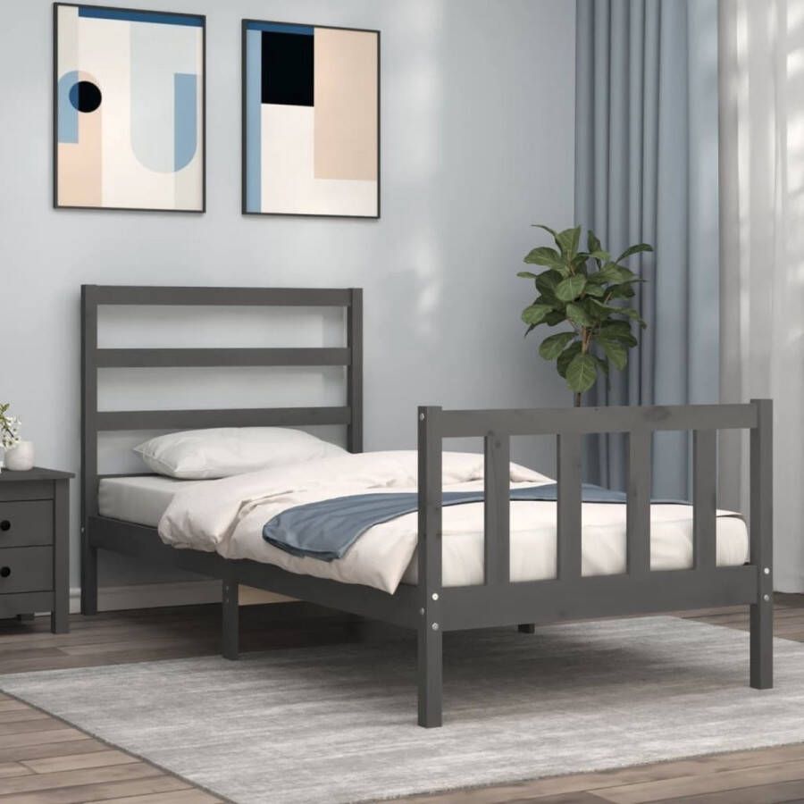 The Living Store Bedframe Massief grenenhout 205.5 x 95.5 x 100 cm Grijs