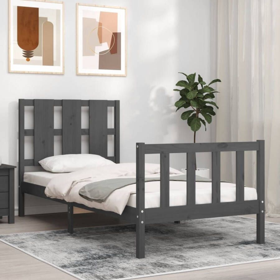 The Living Store Bedframe met hoofdbord massief hout grijs 90x200 cm Bedframe Bedframes Bed Eenpersoonsbed Slaapkamermeubel Houten Bedframe Houten Bed Bedbodem Massief Houten Bedframe Ledikant Bedframe Met Hoofdeinde - Foto 5