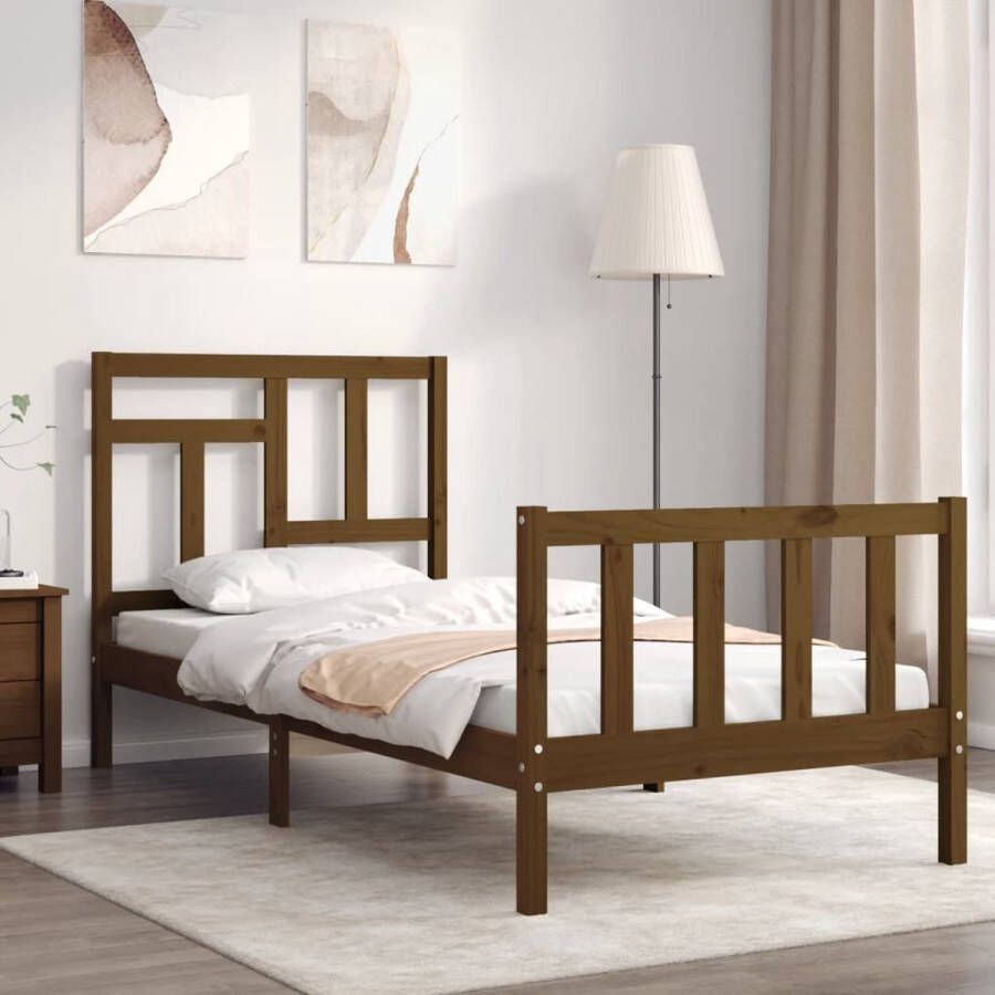 The Living Store Bedframe met hoofdbord massief hout honingbruin 90x200 cm Bedframe Bedframes Bed Eenpersoonsbed Slaapkamermeubel Houten Bedframe Houten Bed Bedbodem Massief Houten Bedframe Ledikant Bedframe Met Hoofdeinde - Foto 3