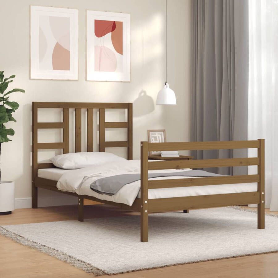 The Living Store Bedframe met hoofdbord massief hout honingbruin 90x200 cm Bedframe Bedframes Bed Eenpersoonsbed Slaapkamermeubel Houten Bedframe Houten Bed Bedbodem Massief Houten Bedframe Ledikant Bedframe Met Hoofdeinde - Foto 7