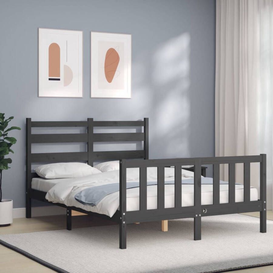 The Living Store Bedframe Massief grenenhout 206 x 145.5 x 100 cm Grijs