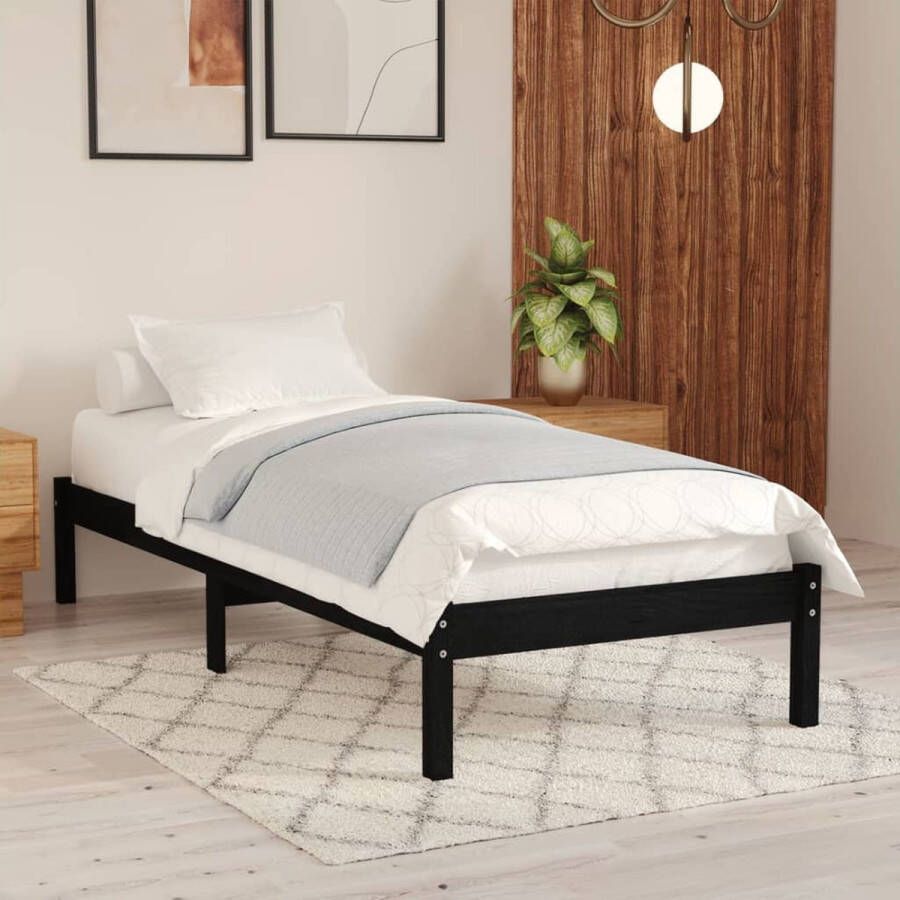 The Living Store Bedframe Massief Grenenhout 75x190 cm Zwart Massief Houten Bed Frame Zwarte Bed Frame Enkel Bed Klein Tweepersoonsbed Slaapcomfort