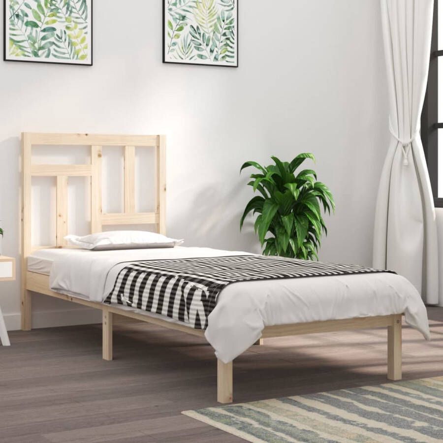 The Living Store Houten Bedframe Praktisch en Decoratief Massief grenenhout Stevig en stabiel Comfortabel hoofdeinde Uniek design Afmetingen- 205.5 x 95.5 x 31 cm Geschikt voor matrassen 90 x 200 cm Montage vereist