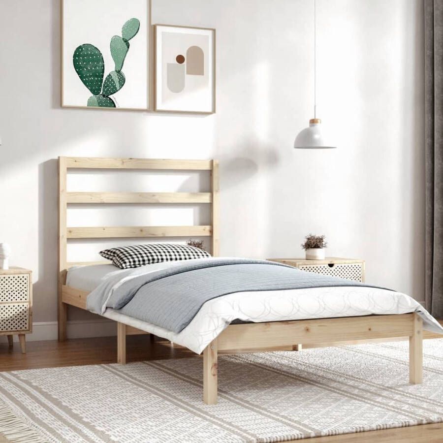 The Living Store Bedframe Grenenhout 205.5 x 96 x 100 cm Inclusief Hoofdeind Geschikt voor 90 x 200 cm Matras Montage vereist Modern Bed Frame Grenenhout Bed Hout Bed Tweepersoons Bed Boxspring Bed