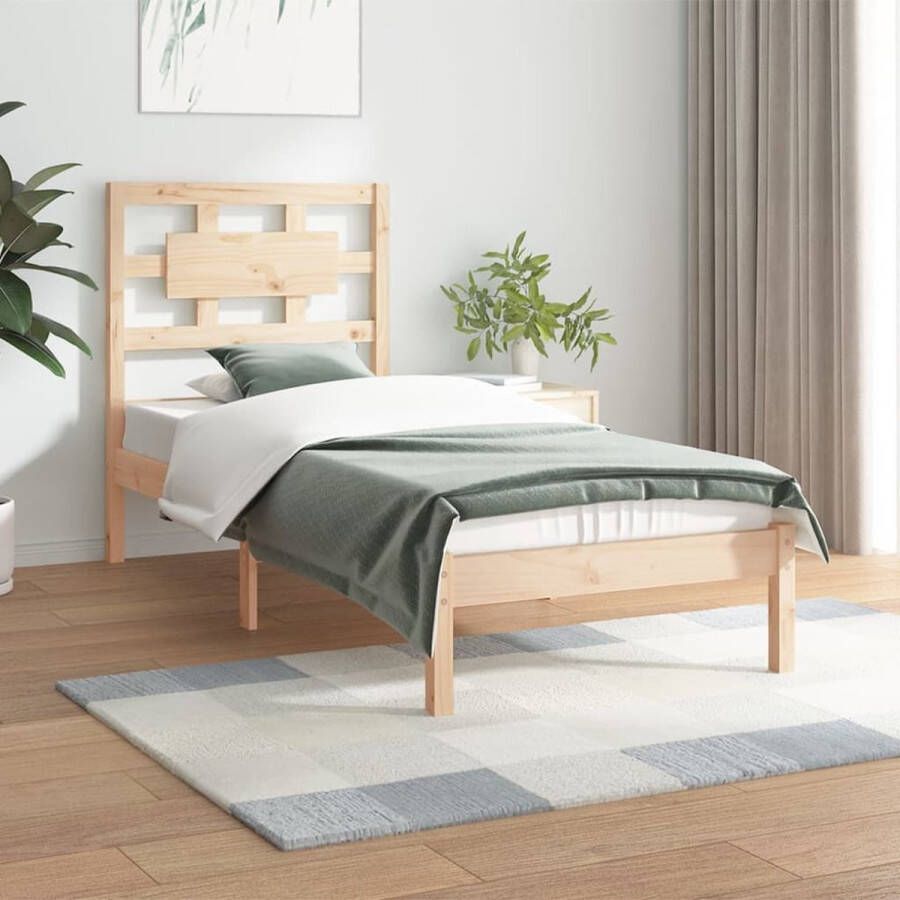 The Living Store Bedframe massief grenenhout grijs 90x200 cm Bedframe Bedframes Bed Bedbodem Ledikant Bed Frame Massief Houten Bedframe Slaapmeubel Eenpersoonsbed Bedden Bedbodems - Foto 3