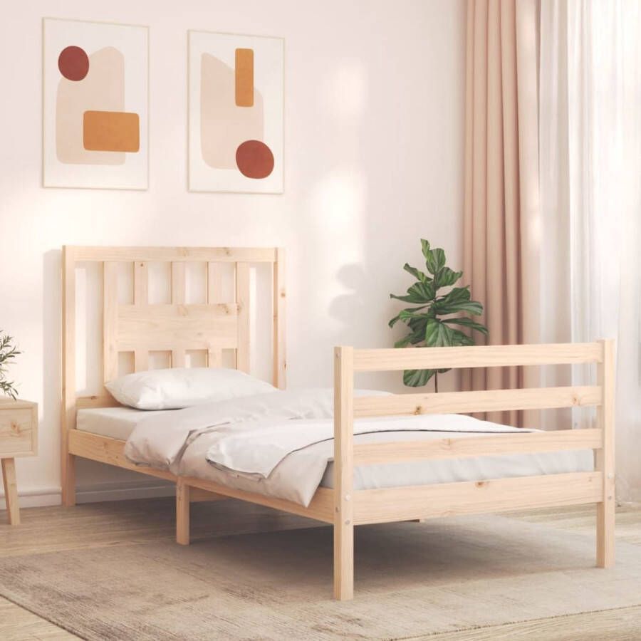 The Living Store Bedframe met hoofdbord massief hout 100x200 cm Bedframe Bedframes Bed Eenpersoonsbed Slaapkamermeubel Houten Bedframe Houten Bed Bedbodem Massief Houten Bedframe Ledikant Bedframe Met Hoofdeinde - Foto 2