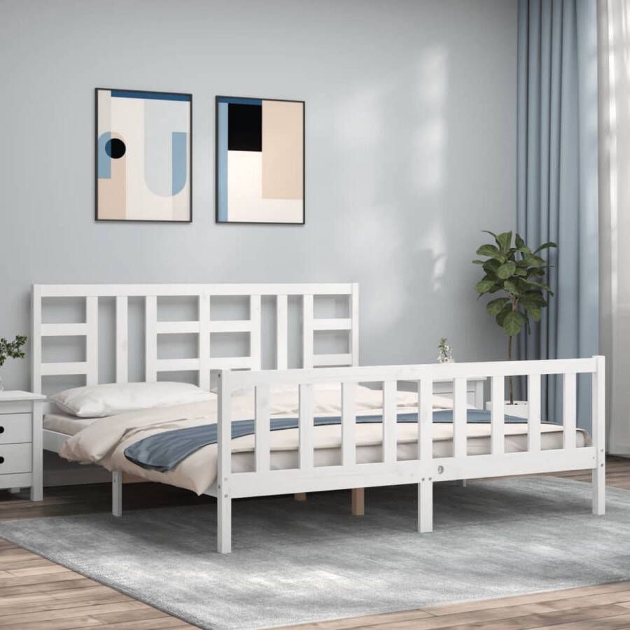 The Living Store Bedframe met hoofdbord massief hout wit 180x200 cm Bedframe Bedframes Bed Tweepersoonsbed Slaapkamermeubel Houten Bedframe Houten Bed Bedbodem Massief Houten Bedframe Ledikant Bedframe Met Hoofdeinde - Foto 2