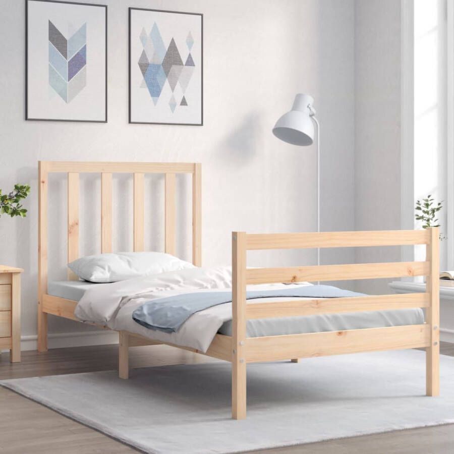 The Living Store Bedframe Massief Grenenhout 205.5 x 95.5 x 100 cm Met Multiplex Lattenbodem Functioneel Hoofd- en Voeteneinde Onbehandeld Massief Grenenhouten Bed Frame Houten Bed Met Hoofdeind Tweepersoonsbed Slaapcomfort - Foto 3