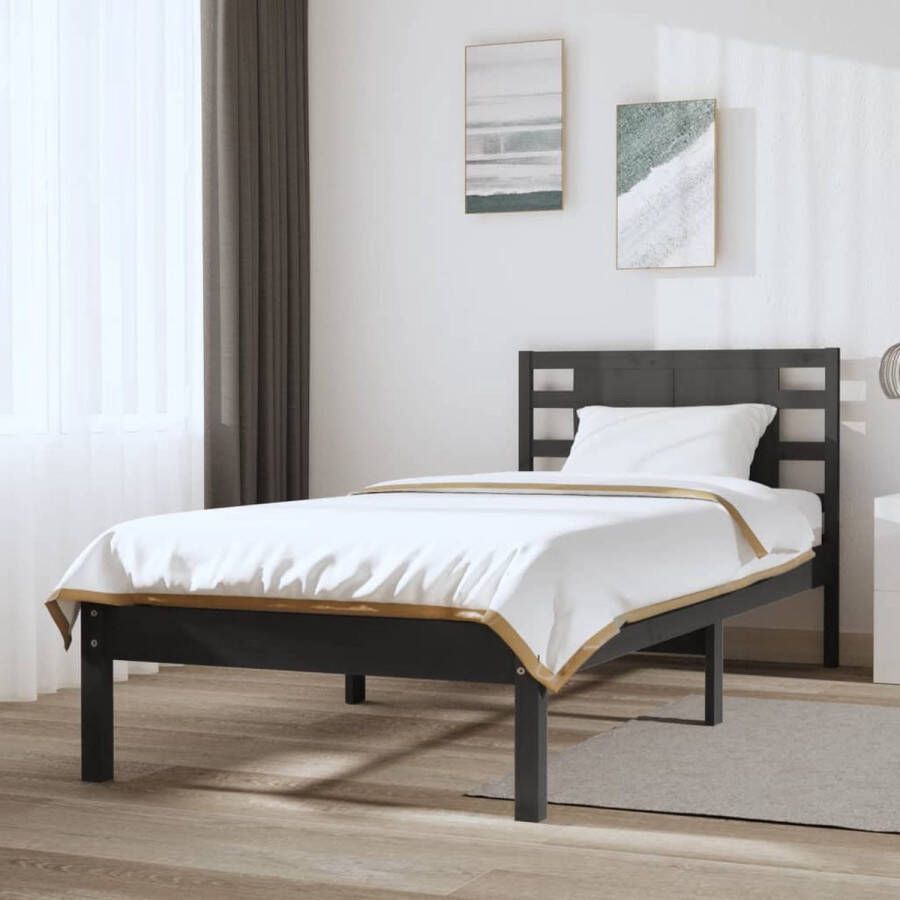 The Living Store Bedframe massief grenenhout grijs 100x200 cm Bedframe Bedframes Eenpersoonsbed Bed Bedombouw Ledikant Houten Bedframe Eenpersoonsbedden Bedden Bedombouwen Ledikanten