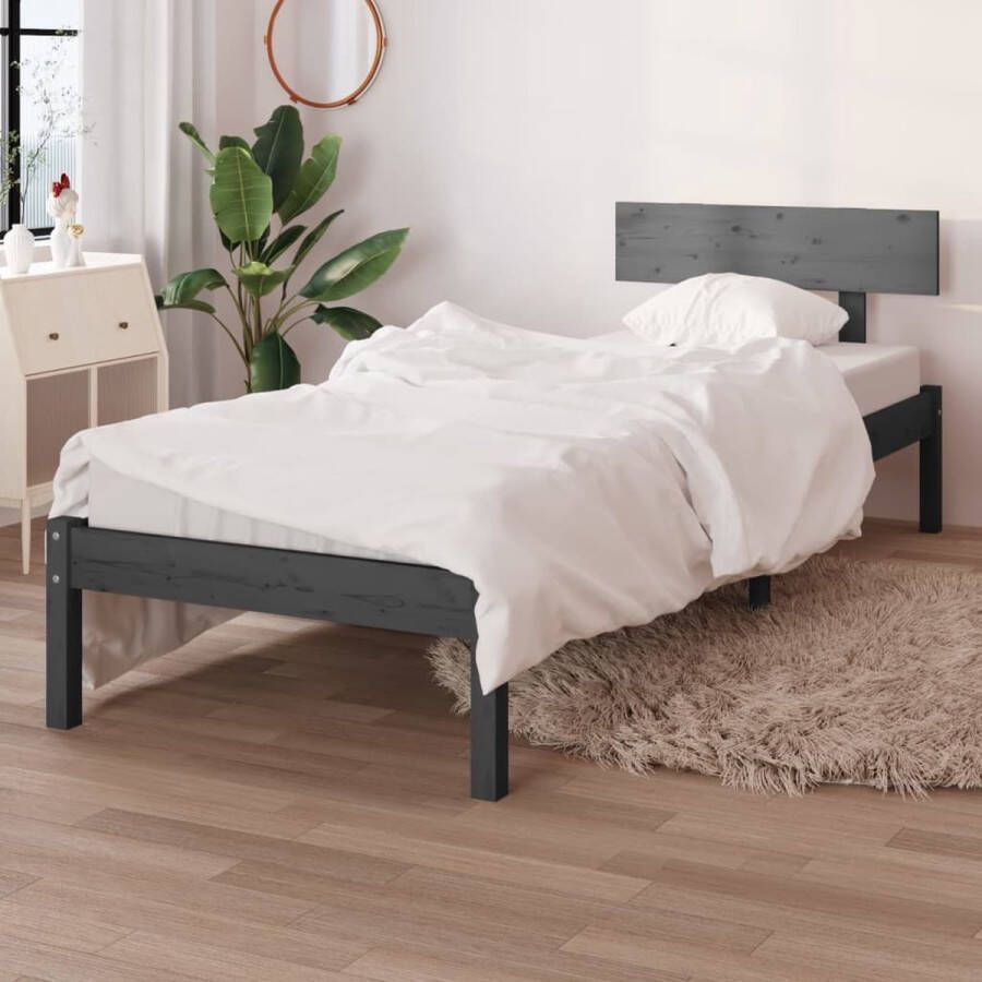 The Living Store Bedframe massief grenenhout grijs 100x200 cm Bedframe Bedframes Bed Bedbodem Ledikant Bed Frame Massief Houten Bedframe Slaapmeubel Eenpersoonsbed Bedden Bedbodems