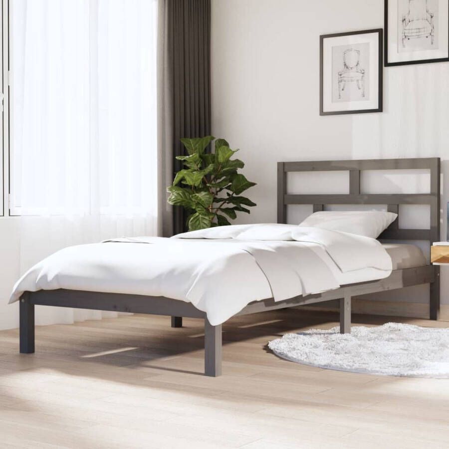 The Living Store Bedframe massief grenenhout grijs 100x200 cm Bedframe Bedframes Bed Bedbodem Ledikant Bed Frame Massief Houten Bedframe Slaapmeubel Eenpersoonsbed Bedden Bedbodems - Foto 2