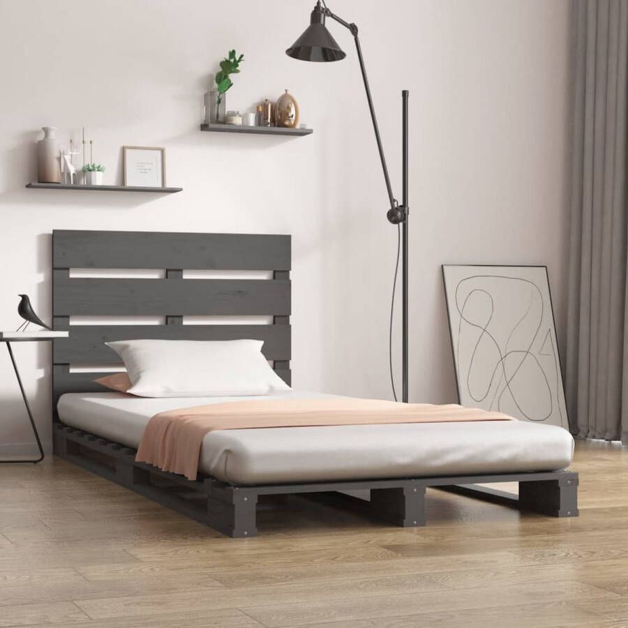 The Living Store Bedframe massief grenenhout grijs 100x200 cm Bedframe Bedframes Bed Bedbodem Ledikant Bed Frame Massief Houten Bedframe Slaapmeubel Eenpersoonsbed Bedden Bedbodems