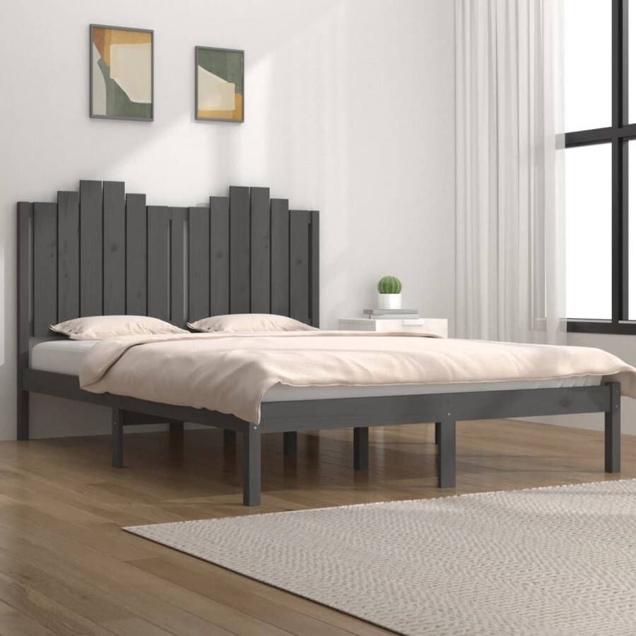 The Living Store Bedframe massief grenenhout grijs 120x190 cm 4FT Small Double Bedframe Bedframes Tweepersoonsbed Bed Bedden Bedombouw Dubbel Bed Frame Bed Frame Ledikant Houten Bedframe