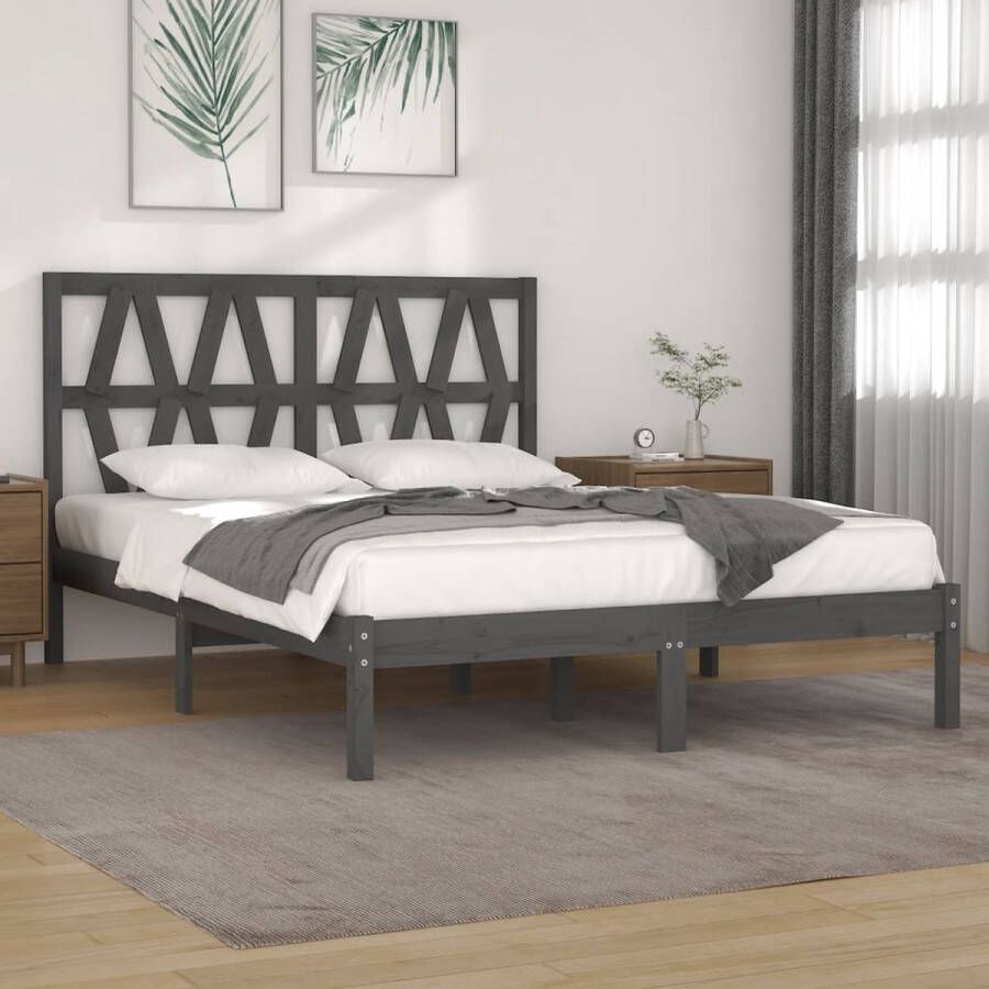 The Living Store Bedframe massief grenenhout grijs 120x190 cm 4FT Small Double Bedframe Bedframes Tweepersoonsbed Bed Bedden Bedombouw Dubbel Bed Frame Bed Frame Ledikant Houten Bedframe - Foto 2