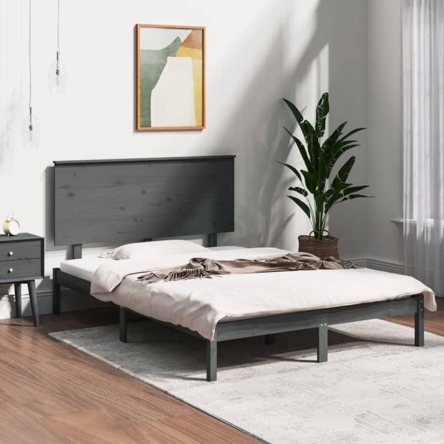The Living Store Bedframe massief grenenhout grijs 120x200 cm Bedframe Bedframes Bed Bedbodem Ledikant Bed Frame Massief Houten Bedframe Slaapmeubel Tweepersoonsbed Bedden Bedbodems