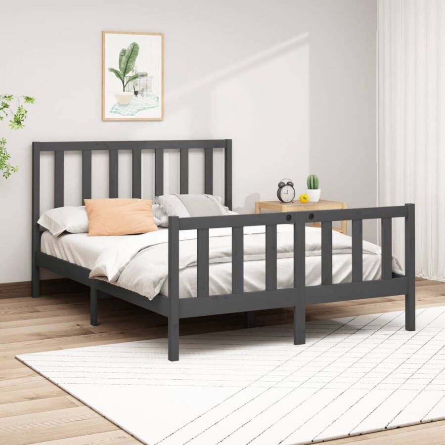 The Living Store Bedframe massief grenenhout grijs 120x200 cm Bedframe Bedframes Bed Bedbodem Ledikant Bed Frame Massief Houten Bedframe Slaapmeubel Tweepersoonsbed Bedden Bedbodems