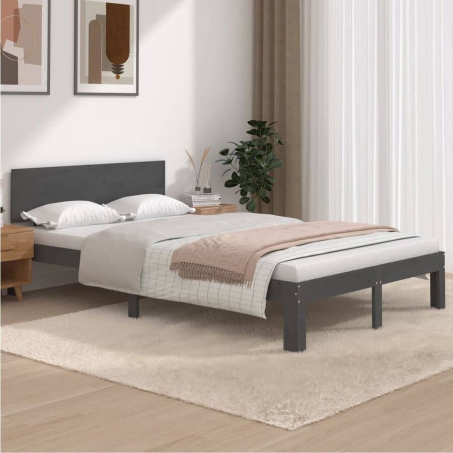 The Living Store Bedframe massief grenenhout grijs 120x200 cm Bedframe Bedframes Bed Bedbodem Ledikant Bed Frame Massief Houten Bedframe Slaapmeubel Tweepersoonsbed Bedden Bedbodems