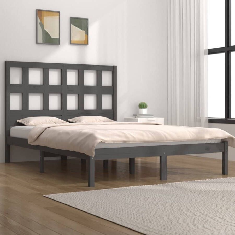 The Living Store Bedframe massief grenenhout grijs 120x200 cm Bedframe Bedframes Bed Bedbodem Ledikant Bed Frame Massief Houten Bedframe Slaapmeubel Tweepersoonsbed Bedden Bedbodems