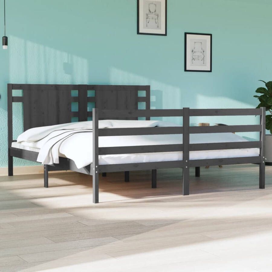 The Living Store Bedframe massief grenenhout grijs 140x190 cm Bedframe Bedframes Bed Bedbodem Ledikant Bed Frame Massief Houten Bedframe Slaapmeubel Tweepersoonsbed Bedden Bedbodems