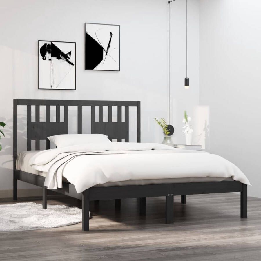 The Living Store Bedframe massief grenenhout grijs 140x190 cm Bedframe Bedframes Tweepersoonsbed Bed Bedombouw Dubbel Bed Frame Bed Frame Ledikant Houten Bedframe Tweepersoonsbedden