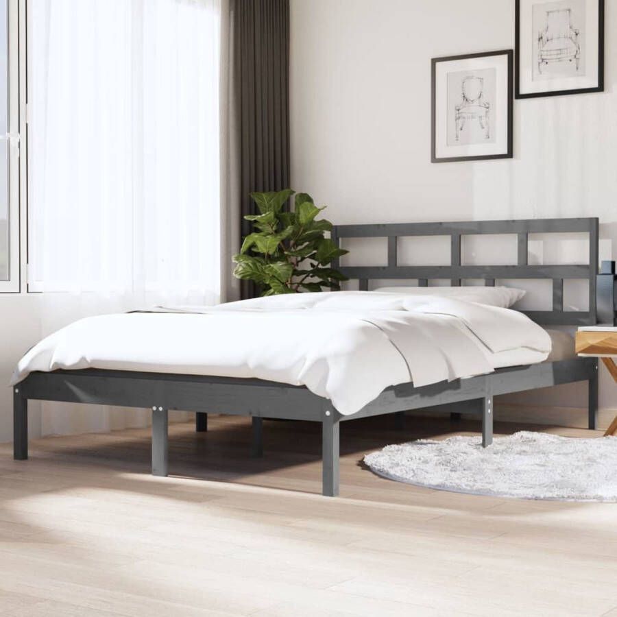 The Living Store Bedframe massief grenenhout grijs 140x190 cm Bedframe Bedframes Bed Bedbodem Ledikant Bed Frame Massief Houten Bedframe Slaapmeubel Tweepersoonsbed Bedden Bedbodems