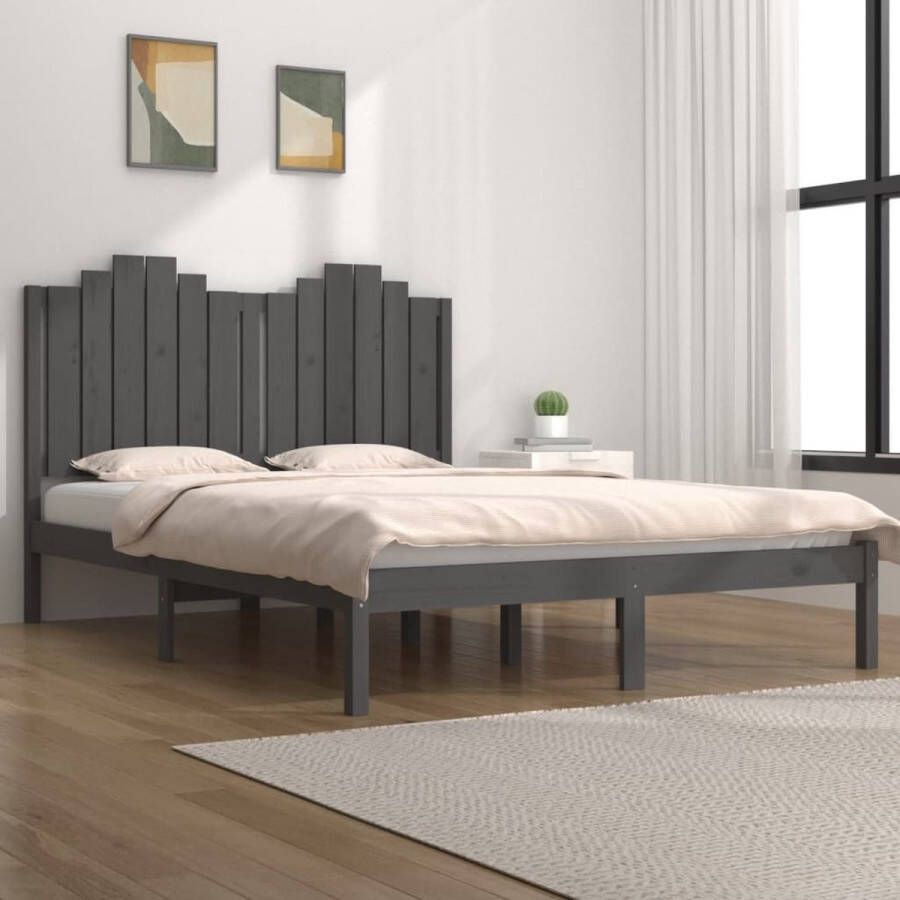 The Living Store Bedframe massief grenenhout grijs 150x200 cm 5FT King Size Bedframe Bedframes Tweepersoonsbed Bed Bedden Bedombouw Dubbel Bed Frame Bed Frame Ledikant Houten Bedframe